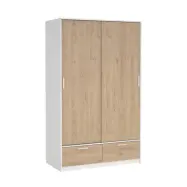 TVILUM Madrid garderob, med 2 skjutdörrar, klädstång, hyllor, 2 lådor - Jackson Hickory och vitt trä