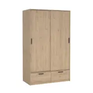 TVILUM Madrid garderob, med 2 skjutdörrar, klädstång, hyllor, 2 lådor - Jackson Hickory trä