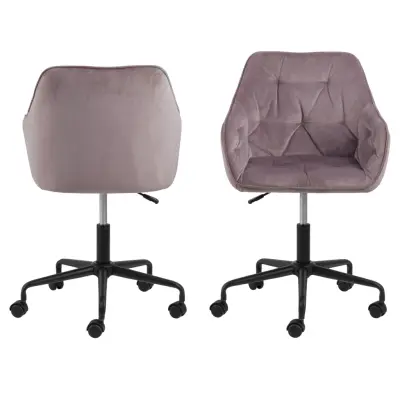 ACT NORDIC Brooke skrivbordsstol, med armstöd - dammrosa polyester och svart metall