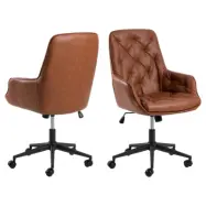 ACT NORDIC Erik skrivbordsstol, w. armstöd, hjul, vridfunktion - retro cognac PU och svart stål