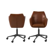 ACT NORDIC Nora skrivbordsstol med armstöd, 5-stjärnig fot och hjul - vintage cognac PU och svart metall
