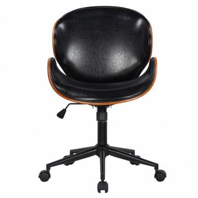 HOUSE OF SANDER Rind Kontorsstol, med Hjul, Armstöd, Justerbar Höjd - Mörkt Trä, Svart Konstläder, Metall