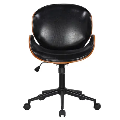 HOUSE OF SANDER Rind Kontorsstol, med Hjul, Armstöd, Justerbar Höjd - Mörkt Trä, Svart Konstläder, Metall