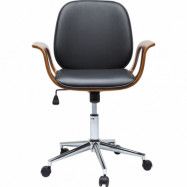 KARE DESIGN Patron Walnut kontorsstol - svart polyester / valnötsbrunt faner, med armstöd och hjul