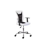 NORDIC LIVING COLLECTION Donny kontorsstol för barn, med armstöd, snurrsits, 5 bromshjul, höjdjusterbar - vitt och svart tyg och kromad metall