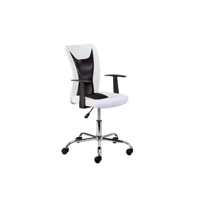 NORDIC LIVING COLLECTION Donny kontorsstol för barn, med armstöd, snurrsits, 5 bromshjul, höjdjusterbar - vitt och svart tyg och kromad metall