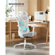 SONGMICS Ergonomisk kontorsstol, Skrivbordsstol, Datorstol, Nätstol, Justerbar ländryggs- och nackkudde, Bärkapacitet upp till 150 kg, Höjdjusterbar, Cappuccino Beige OBN063GD02