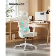 SONGMICS Ergonomisk kontorsstol, Skrivbordsstol, Datorstol, Nätstol, Justerbar ländryggs- och nackkudde, Bärkapacitet upp till 150 kg, Höjdjusterbar, Cappuccino Beige OBN063LH01