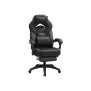 SONGMICS Gamingstol, Kontorsstol med fotstöd, Skrivbordsstol, Ergonomisk design, Justerbart nackstöd, Svankstöd, Håller upp till 150 kg, Svart OBG077B01