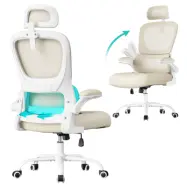 SONGMICS kontorsstol, ergonomisk nätskrivbordsstol, med dubbelt lager av andningsbart nättyg, dynamiskt ländryggsstöd, justerbart nackstöd, för hemmakontor, sandbeige OBN041L01