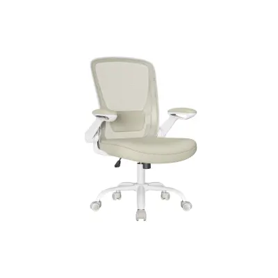 SONGMICS Kontorsstol, Skrivbordsstol i nät, Ergonomisk datorstol, Svankstöd, Gungfunktion, Sittbredd 53 cm, Uppfällbart armstöd, Havrebeige OBN037K02