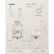 SONGMICS Kontorsstol, Snurrstol i nät, Ergonomisk svank- och nackstöd, Lutningsfunktion, Bred sits, Hopfällbara armstöd, För kontorssovrum, Cappuccino Beige OBN047K01