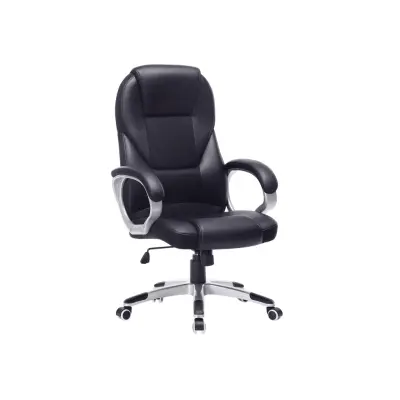 SONGMICS OBG22B - Snurrstol för kontor, arbetsstol, ergonomisk, PU, med hjul, svart, 76x66x32