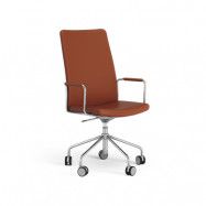 Swedese Stella hög kontorsstol höj/sänkbar utan svikt Läder elmosoft 33001 brun-krom
