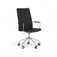 Swedese Stella hög kontorsstol höj/sänkbar utan svikt Läder elmosoft 99999 svart-krom