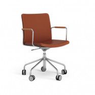 Swedese Stella kontorsstol höj/sänkbar med svikt läder elmosoft 33004 brun, krom, armstöd 8822 amber