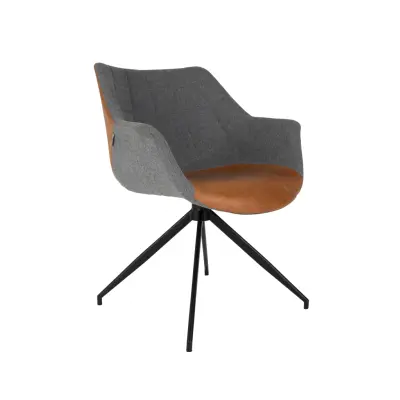 ZUIVER Doulton snurrstol, med armstöd - vintage brun PU och svart stål