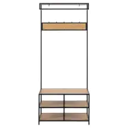 ACT NORDIC Seaford garderobsställ, med hängstång och 3 hyllor - naturligt vild ekpapper och svart metall