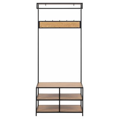 ACT NORDIC Seaford garderobsställ, med hängstång och 3 hyllor - naturligt vild ekpapper och svart metall