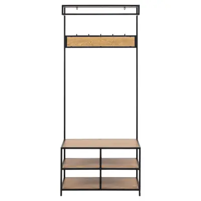 ACT NORDIC Seaford garderobsställ, med hängstång och 3 hyllor - naturligt vild ekpapper och svart metall