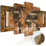 Artgeist Steel Map - Världskarta tryckt på plexiglas, 5-delad - Flera storlekar 200x100