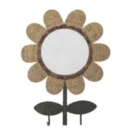 BLOOMINGVILLE MINI Nabiya V&auml;ggspegel, med 2 Krokar - Spegelglas, Naturligt Bankuangr&auml;s och J&auml;rn