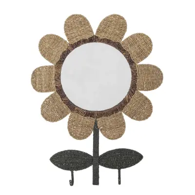 BLOOMINGVILLE MINI Nabiya Väggspegel, med 2 Krokar - Spegelglas, Naturligt Bankuangräs och Järn