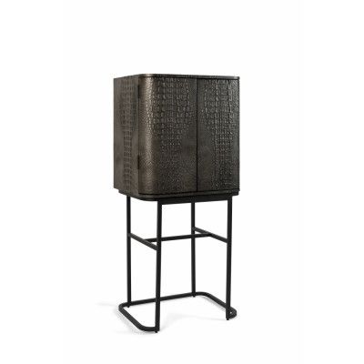 BOLD MONKEY Ava Morgana barskåp, w. 2 dörrar, 1 låda, spegel - brunt krokodilskinn PU, mässingsstål