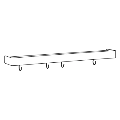 DAN-FORM PROTOPIA Hylla Svartbetsad askfaner och svart metall med svarta metallkrokar