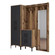 FUNZI LIVING Berlin ABC entrémöbel, med spegel, 8 krokar, 8 dörrar, 7 hyllor - valnöt/antracit melamin