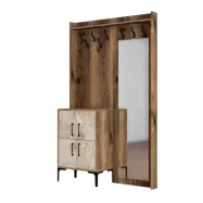 FUNZI LIVING Berlin BC entrémöbel, med spegel, 8 krokar, 2 dörrar, 2 hyllor - valnötsfärgad/marmormelamin