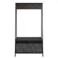 FUNZI LIVING Devin hallmöbelset, med 7 krokar, 1 dörr och hyllplan - svart melamin och svart metall