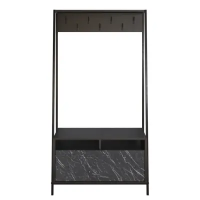 FUNZI LIVING Devin hallmöbelset, med 7 krokar, 1 dörr och hyllplan - svart melamin och svart metall