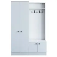FUNZI LIVING M5 entrémöbelset, med krokar, 4 dörrar och 5 hyllor - vit melamin