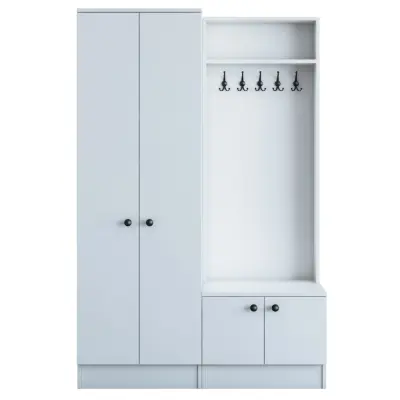 FUNZI LIVING M5 entrémöbelset, med krokar, 4 dörrar och 5 hyllor - vit melamin