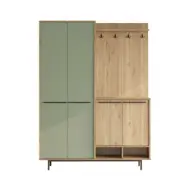 FUNZI LIVING OS1-SY entrémöbel, med krokar och 2 skåp - grön och naturlig melamin
