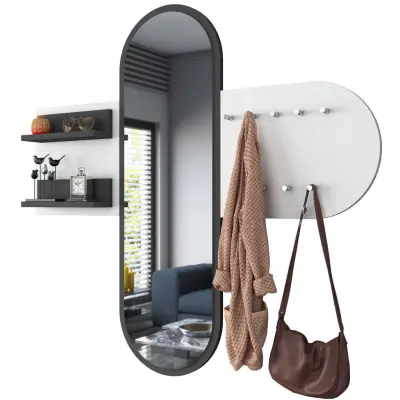 FUNZI LIVING P3 entrémöbelset, med spegel, 9 krokar och 2 hyllor - vit melamin