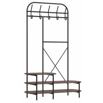 NORDLYS Lester garderobsställ, w. 5 krokar och 3 hyllor - brunt trä och metall (H:165)