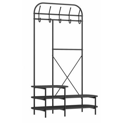 NORDLYS Lester garderobsställ, w. 5 krokar och 3 hyllor - svart trä och metall (H:165)