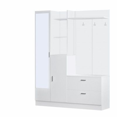 NORDVÄRK DD5 entréset, w. 3 krokar, spegel, 2 dörrar, 2 lådor, hyllor - vit melamin