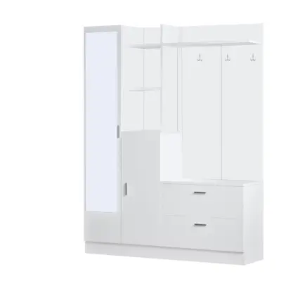 NORDVÄRK DD5 entréset, w. 3 krokar, spegel, 2 dörrar, 2 lådor, hyllor - vit melamin