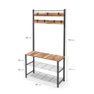 NORDVÄRK GGMBVSTYR001 entréset, w. 7 krokar, 3 hyllor - naturlig melamin och svart metall
