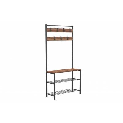 NORDVÄRK GGMBVSTYR001 entréset, w. 7 krokar, 3 hyllor - naturlig melamin och svart metall