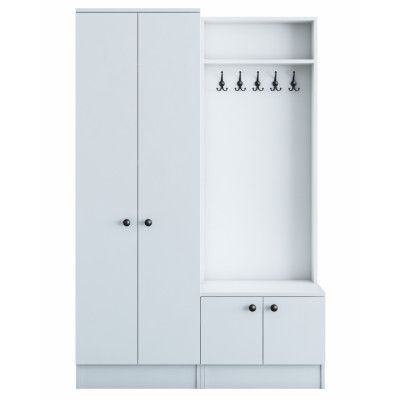 NORDVÄRK M11 entréset, w. 5 krokar, 4 dörrar, 8 hyllor - vit melamin