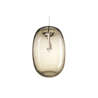 Pebble Långsträckt takpendel, varmgrå/glas 16cm