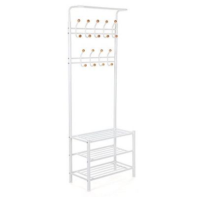 SONGMICS 187 cm högt hallträd i metall, hallorganisation, klädhängare med 3 hyllor, gräddfärgad HSR04W