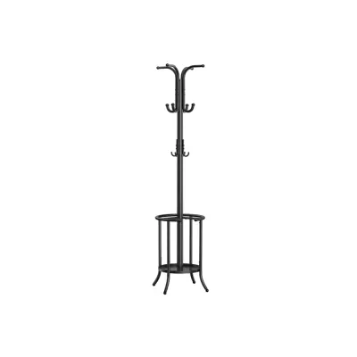 SONGMICS Fristående klädhängare, klänningshylla med paraplyhållare, 12 krokar, metall, 175 cm hög, för hall, vardagsrum, sovrum, bläcksvart RCR011B01