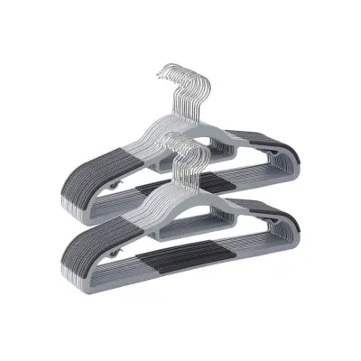 SONGMICS Galgar, 50-pack, Robusta plastgalgar med halkfri design, Platsbesparande galgar, 0,6 cm tjocklek, 360° roterbar krok, 42 cm långa, Ljusgrå och mörkgrå CRP20G50