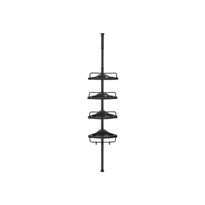 SONGMICS Justerbar hörnhylla för badrum, teleskopisk duschhållare, 85-305 cm, golv till tak, med 4 hyllplan, 3 krokar, svart BCB001B01