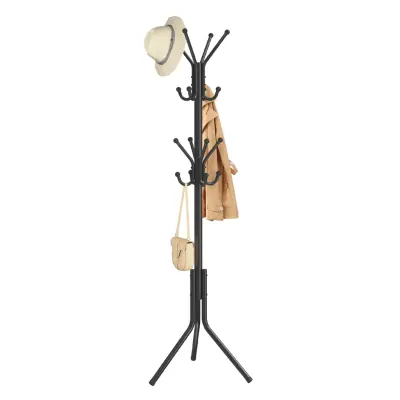 SONGMICS klädhängare, metallklädhängare, fristående förvaring för kläder, väskor, hattar, 175 cm hög, 16 krokar, för hall, vardagsrum, sovrum, bläcksvart RCR081BH01